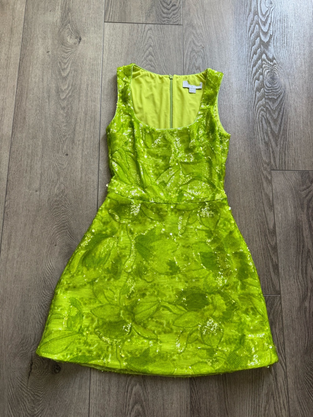 helsi greta lime green all over floral sequin A-line mini party dress size small